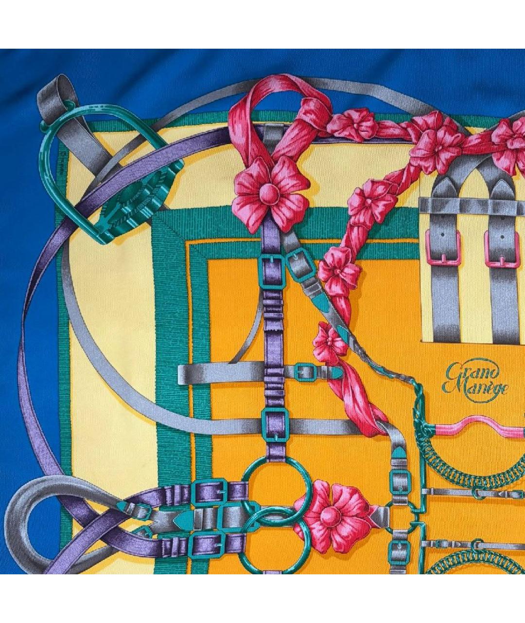 HERMES Синий шелковый платок, фото 4