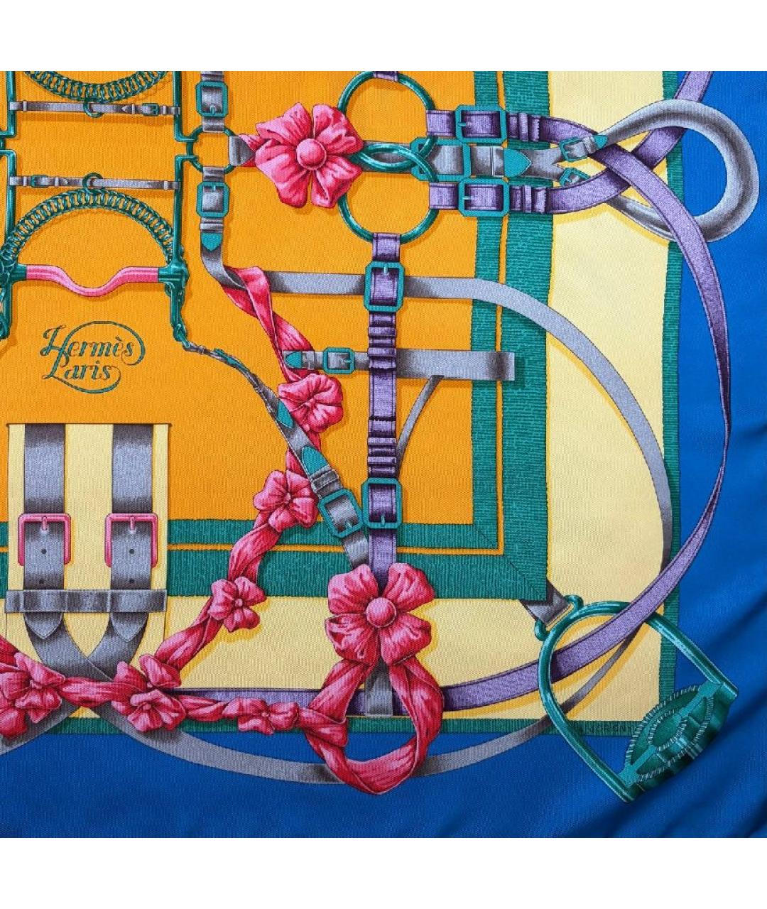 HERMES Синий шелковый платок, фото 6