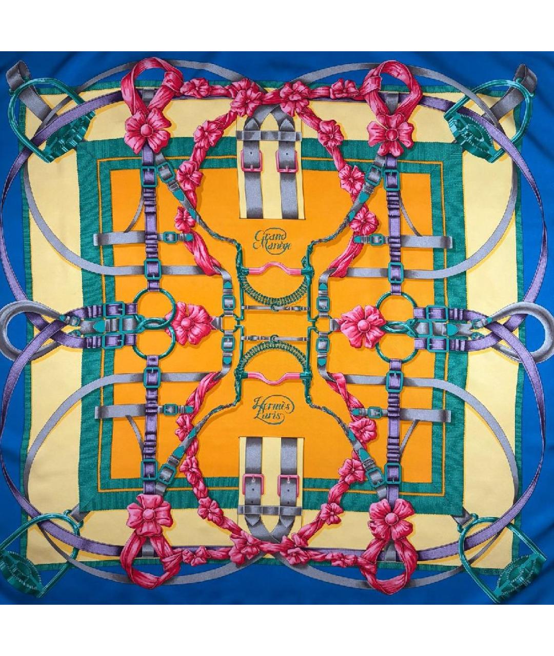 HERMES Синий шелковый платок, фото 1