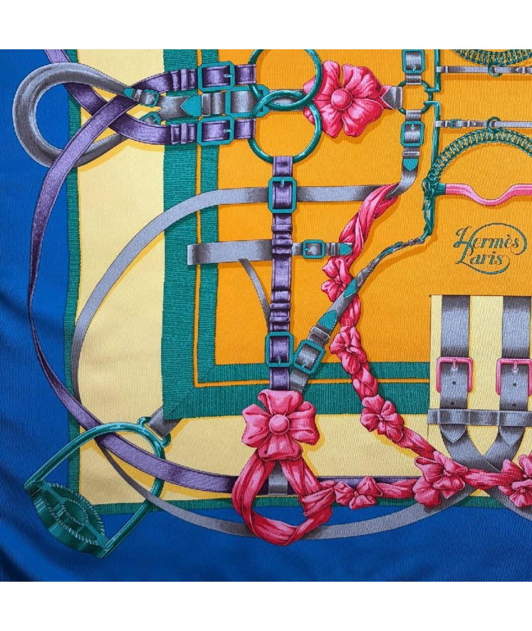 HERMES Синий шелковый платок, фото 3