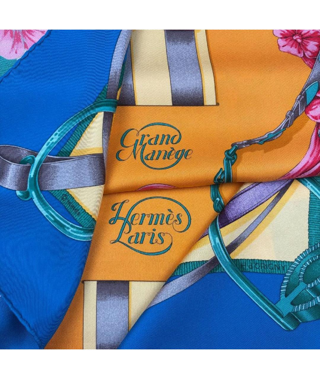 HERMES Синий шелковый платок, фото 2