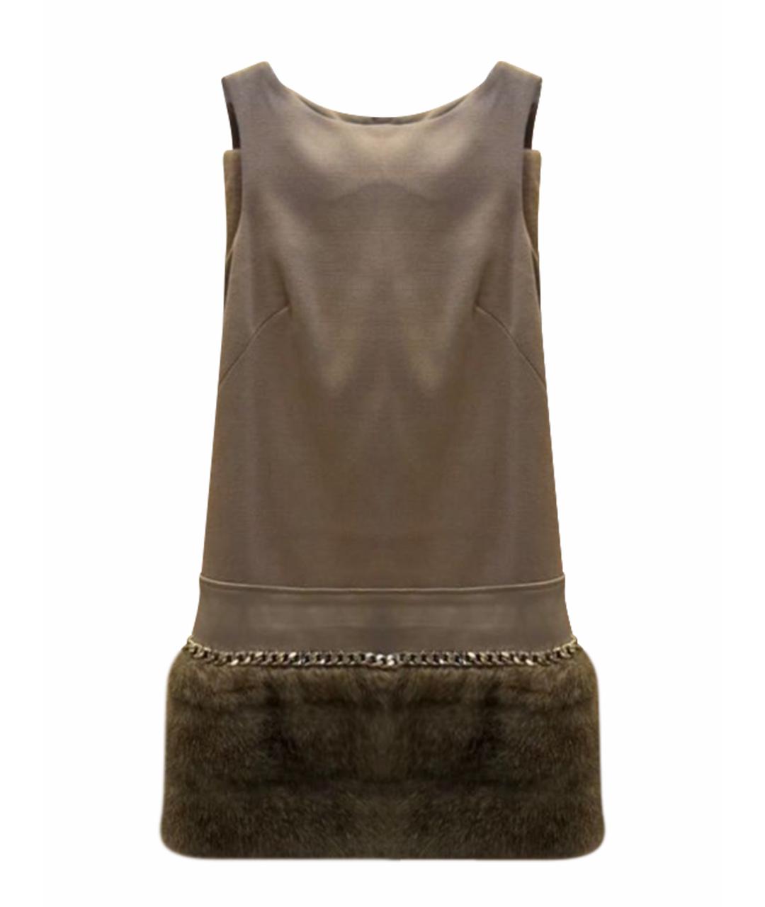 ELISABETTA FRANCHI Бежевое замшевое повседневное платье, фото 1