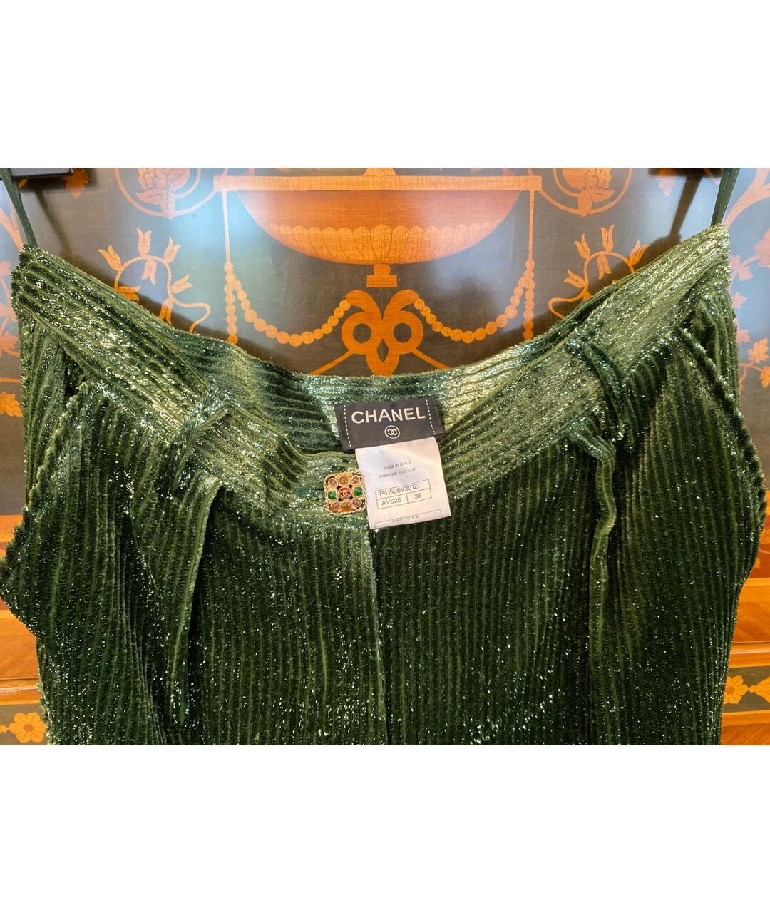 CHANEL PRE-OWNED Зеленые шелковые прямые брюки, фото 3