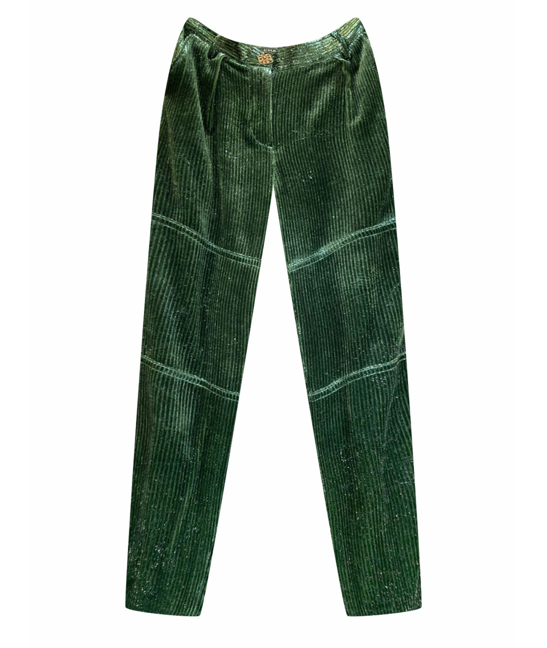 CHANEL PRE-OWNED Зеленые шелковые прямые брюки, фото 1