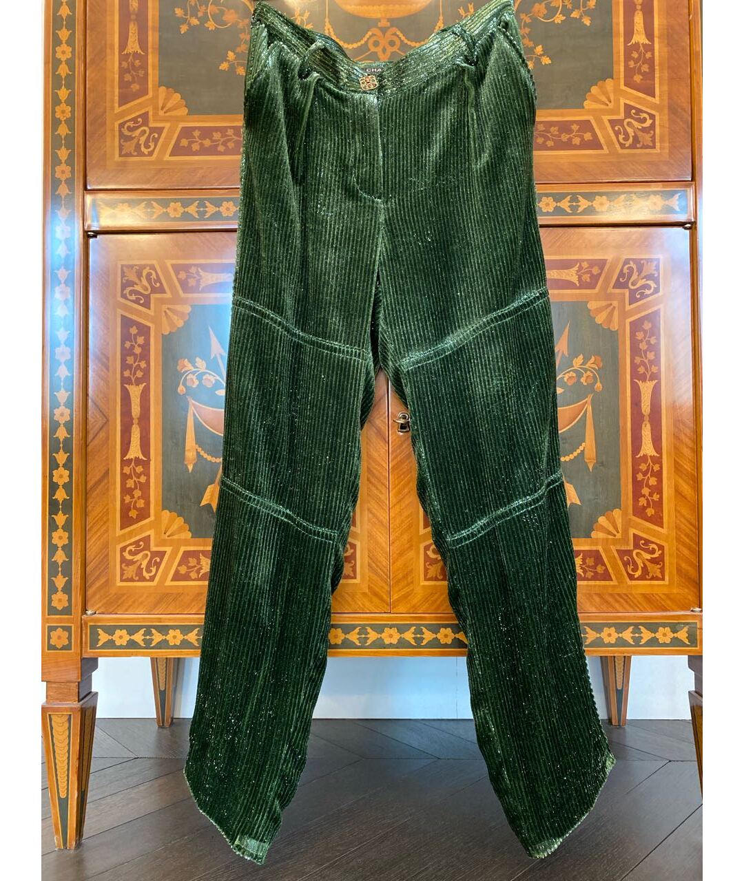 CHANEL PRE-OWNED Зеленые шелковые прямые брюки, фото 5