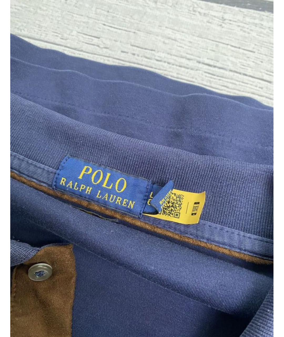 POLO RALPH LAUREN Темно-синее хлопковое поло с длинным рукавом, фото 4