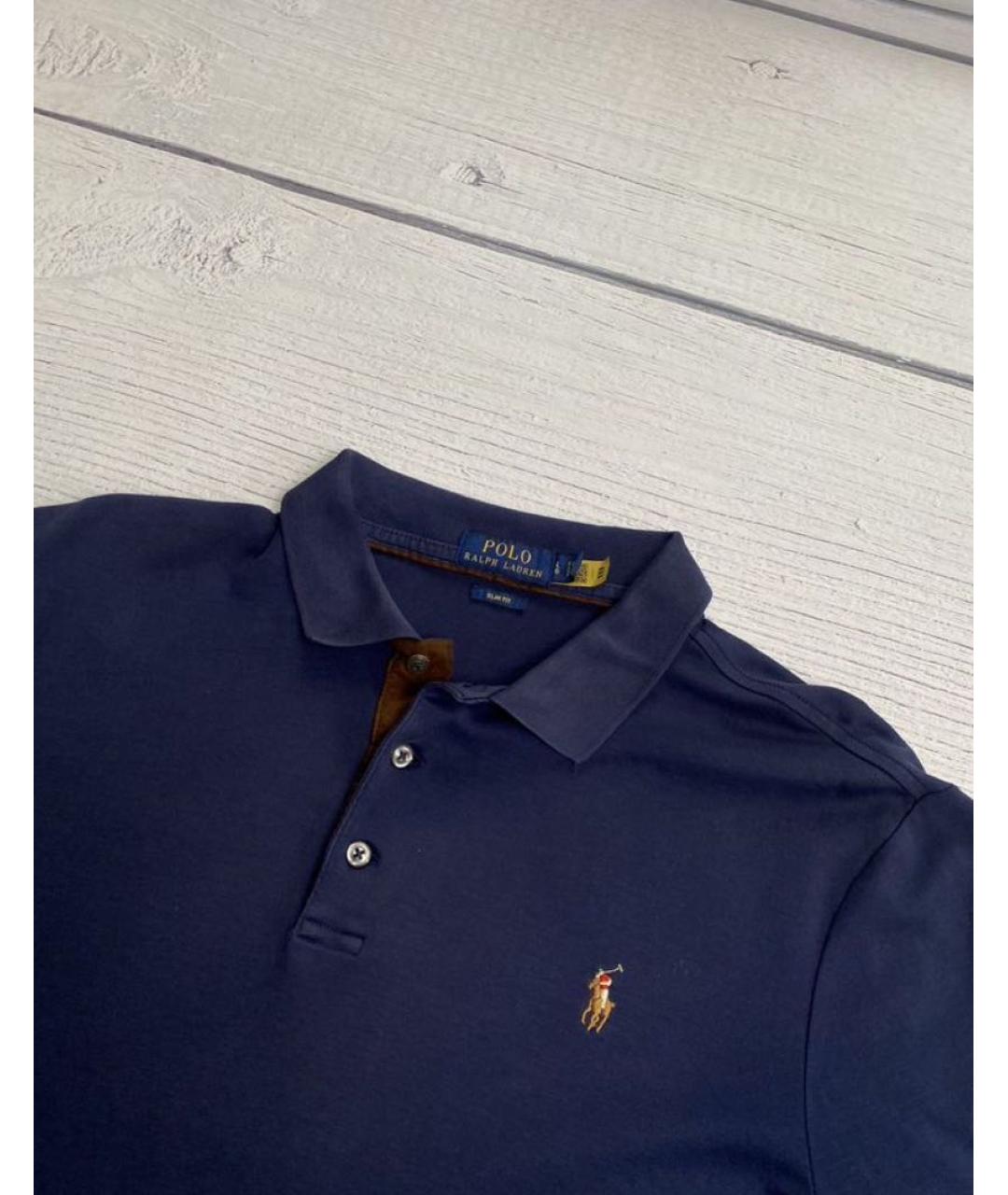 POLO RALPH LAUREN Темно-синее хлопковое поло с длинным рукавом, фото 3