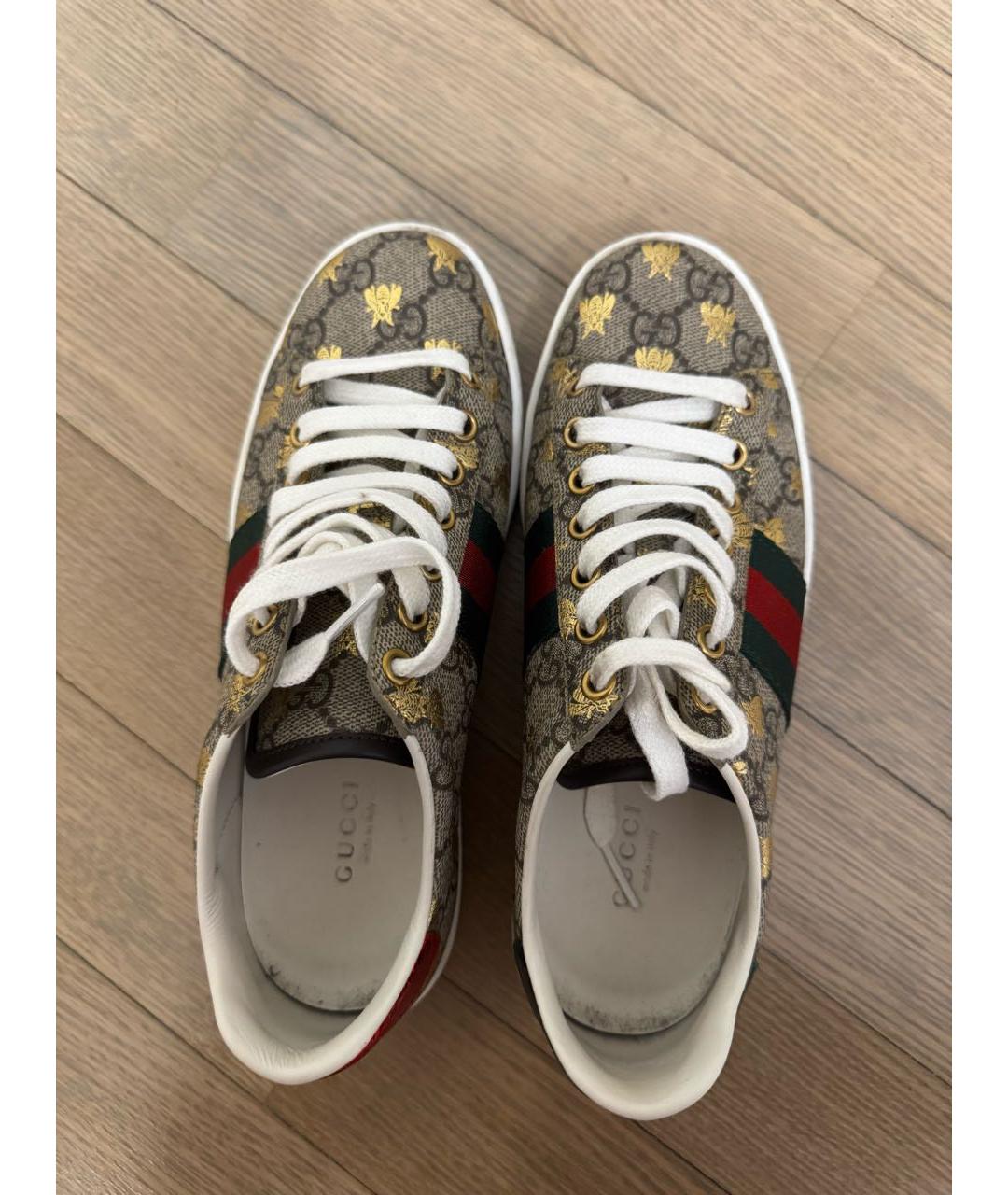 GUCCI Бежевые кожаные кеды, фото 3