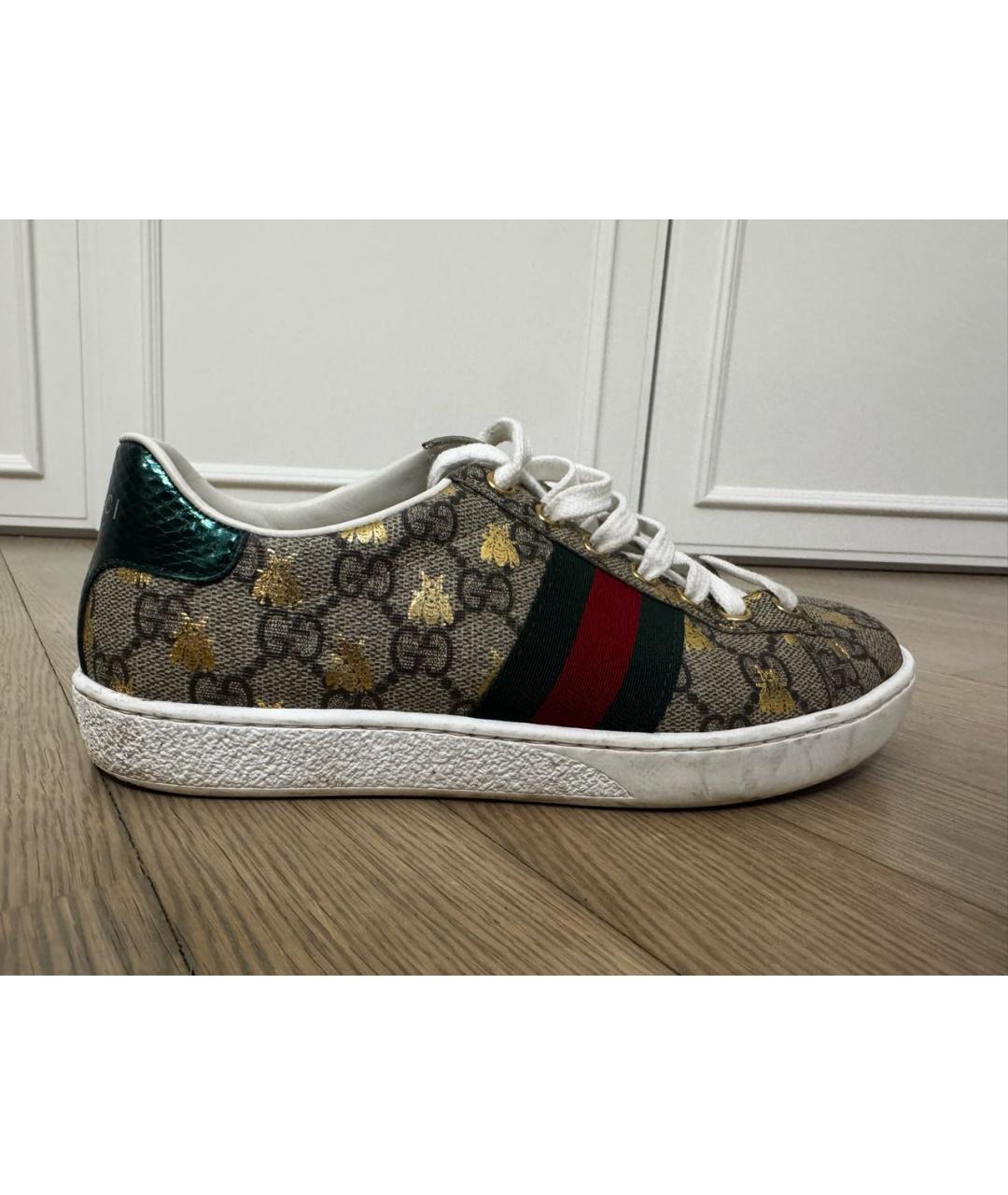 GUCCI Бежевые кожаные кеды, фото 5