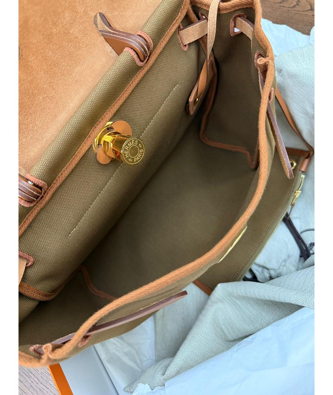 HERMES Коричневая тканевая сумка через плечо, фото 3