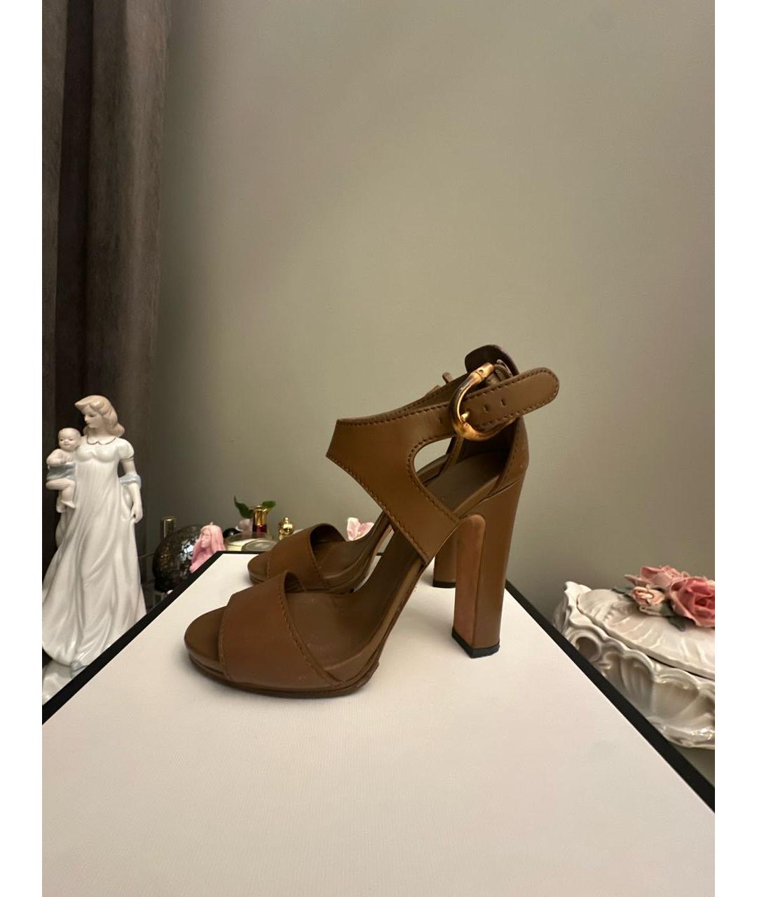 GUCCI Коричневые кожаные босоножки, фото 6