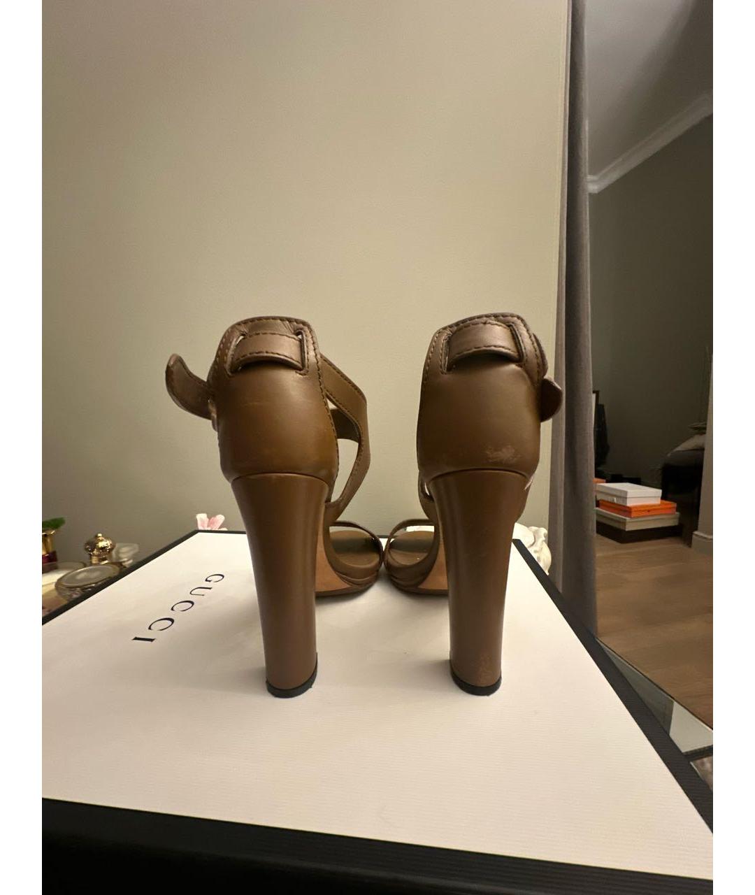 GUCCI Коричневые кожаные босоножки, фото 4