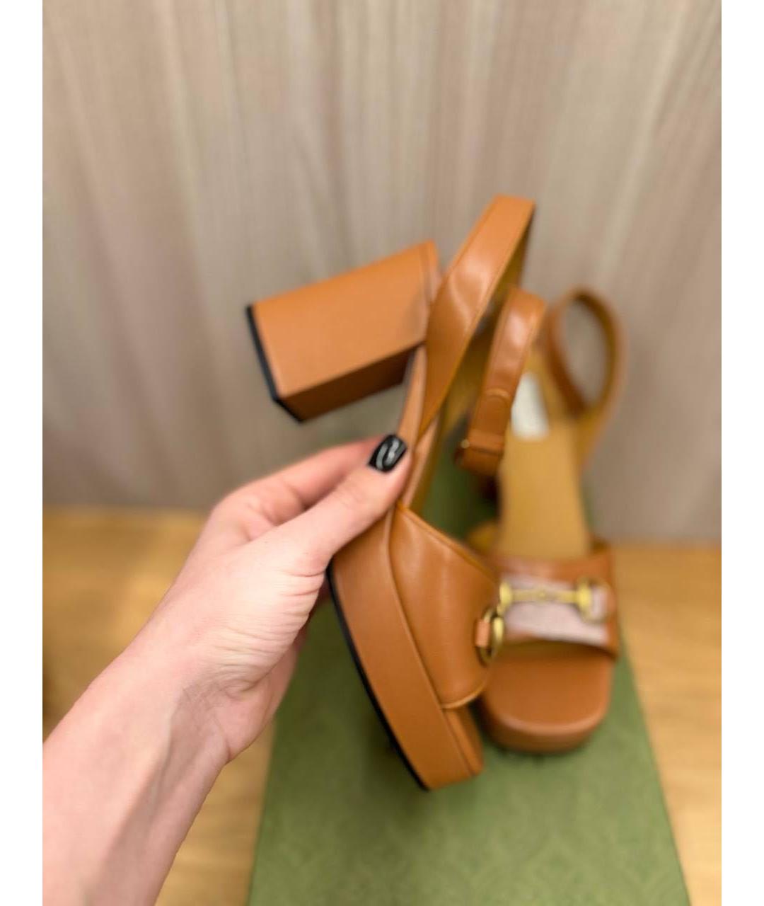 GUCCI Коричневые кожаные босоножки, фото 3