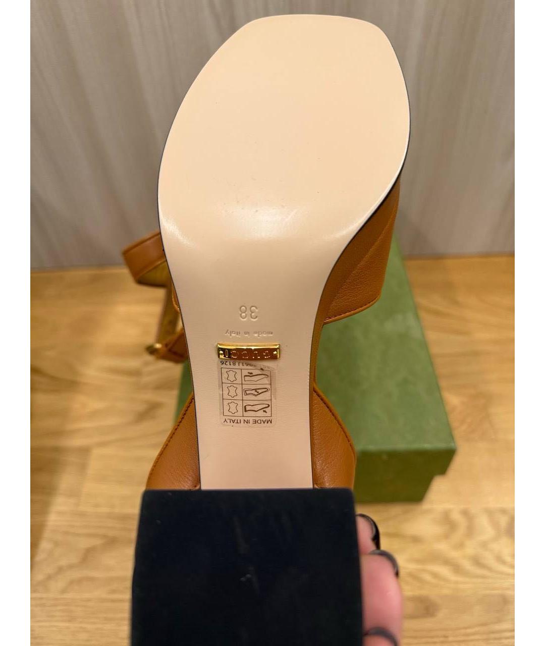 GUCCI Коричневые кожаные босоножки, фото 5