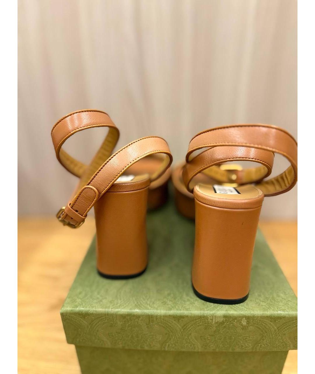 GUCCI Коричневые кожаные босоножки, фото 4