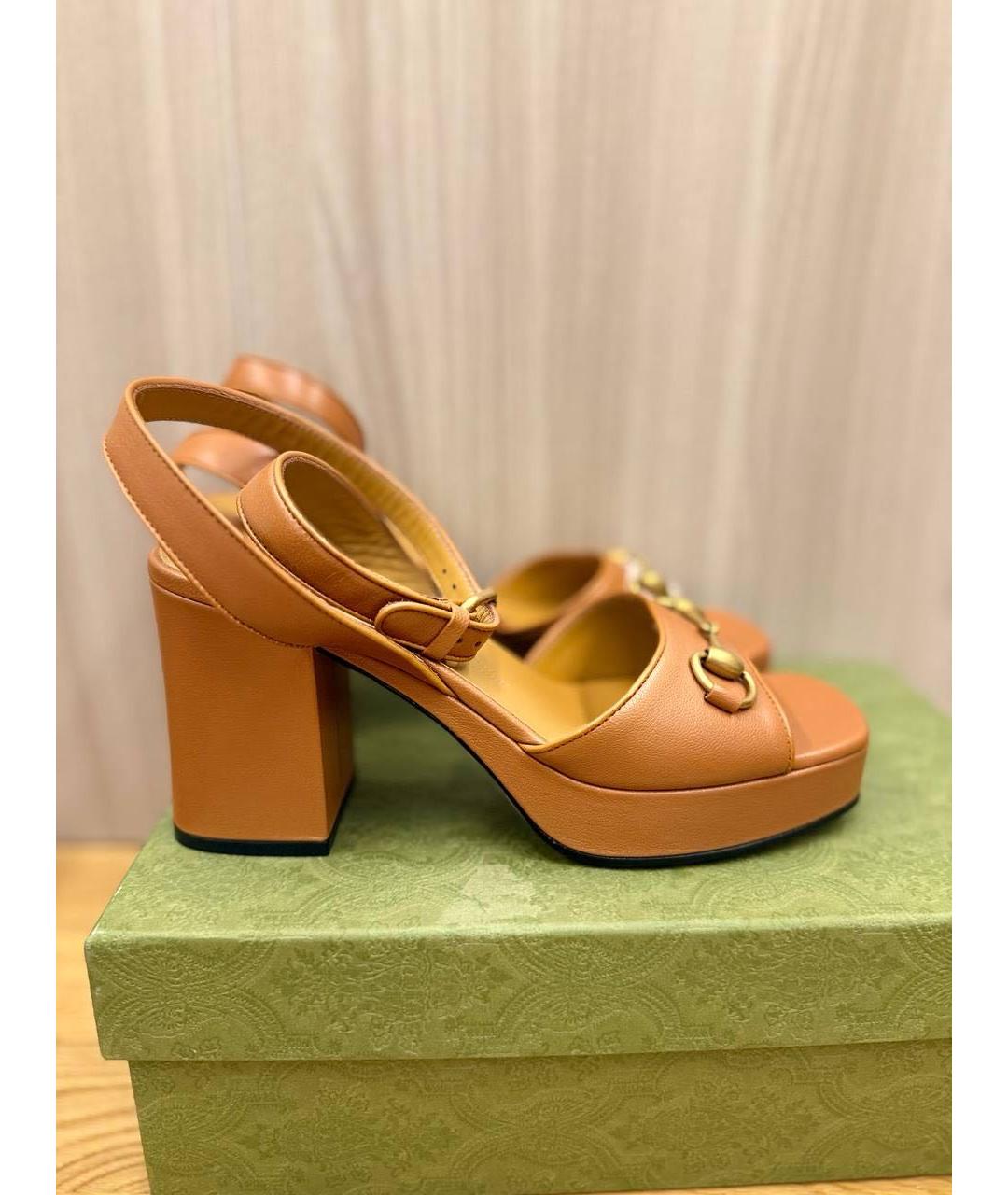 GUCCI Коричневые кожаные босоножки, фото 6