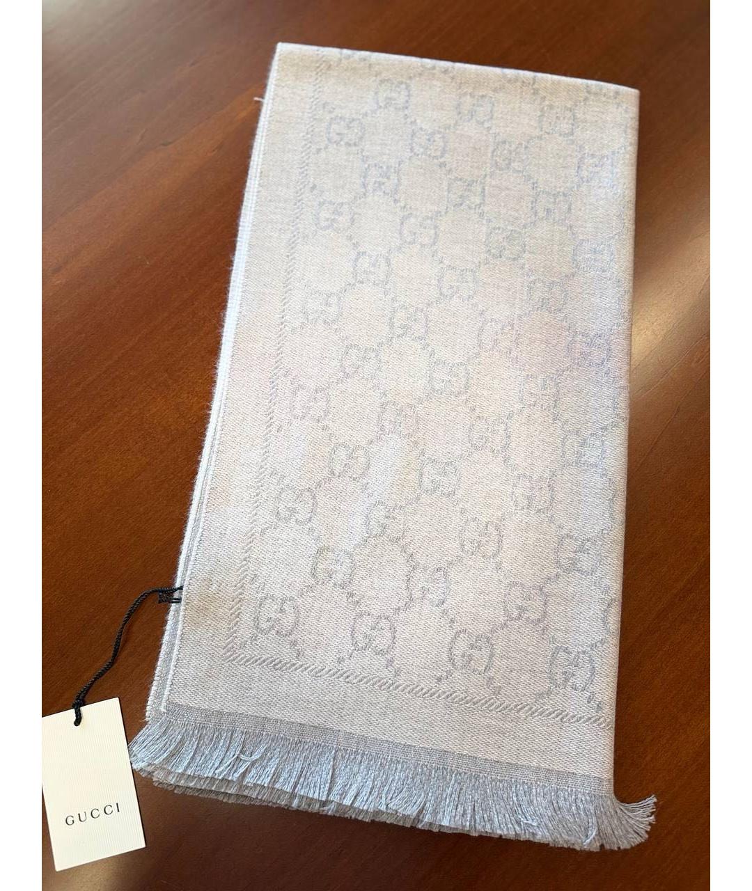 GUCCI Серый шерстяной шарф, фото 4