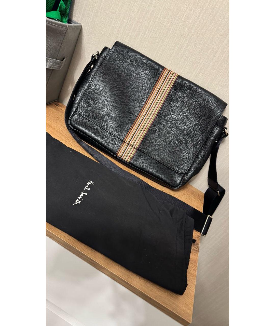 PAUL SMITH Черная кожаная сумка на плечо, фото 2