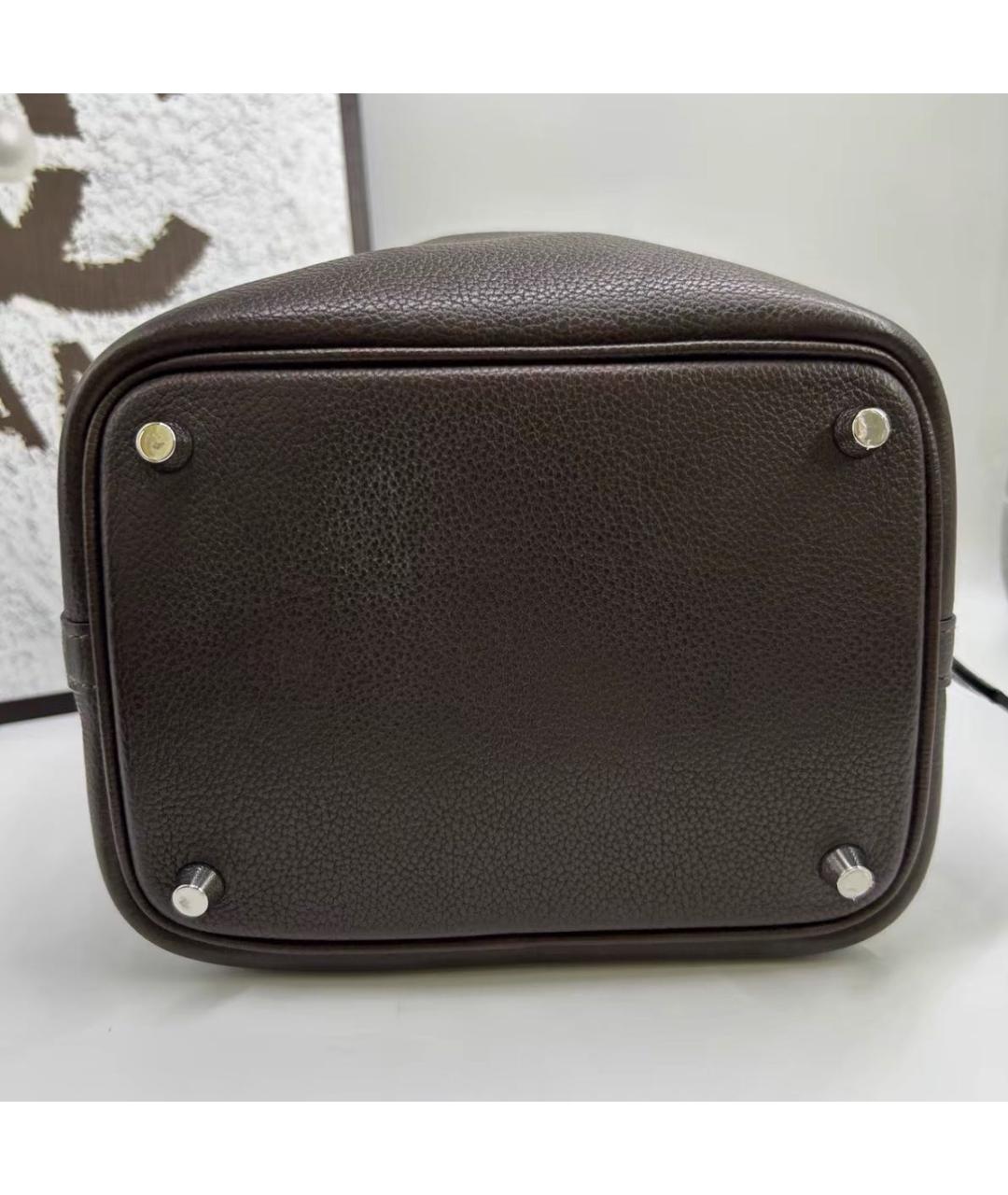 HERMES Коричневая кожаная сумка с короткими ручками, фото 6