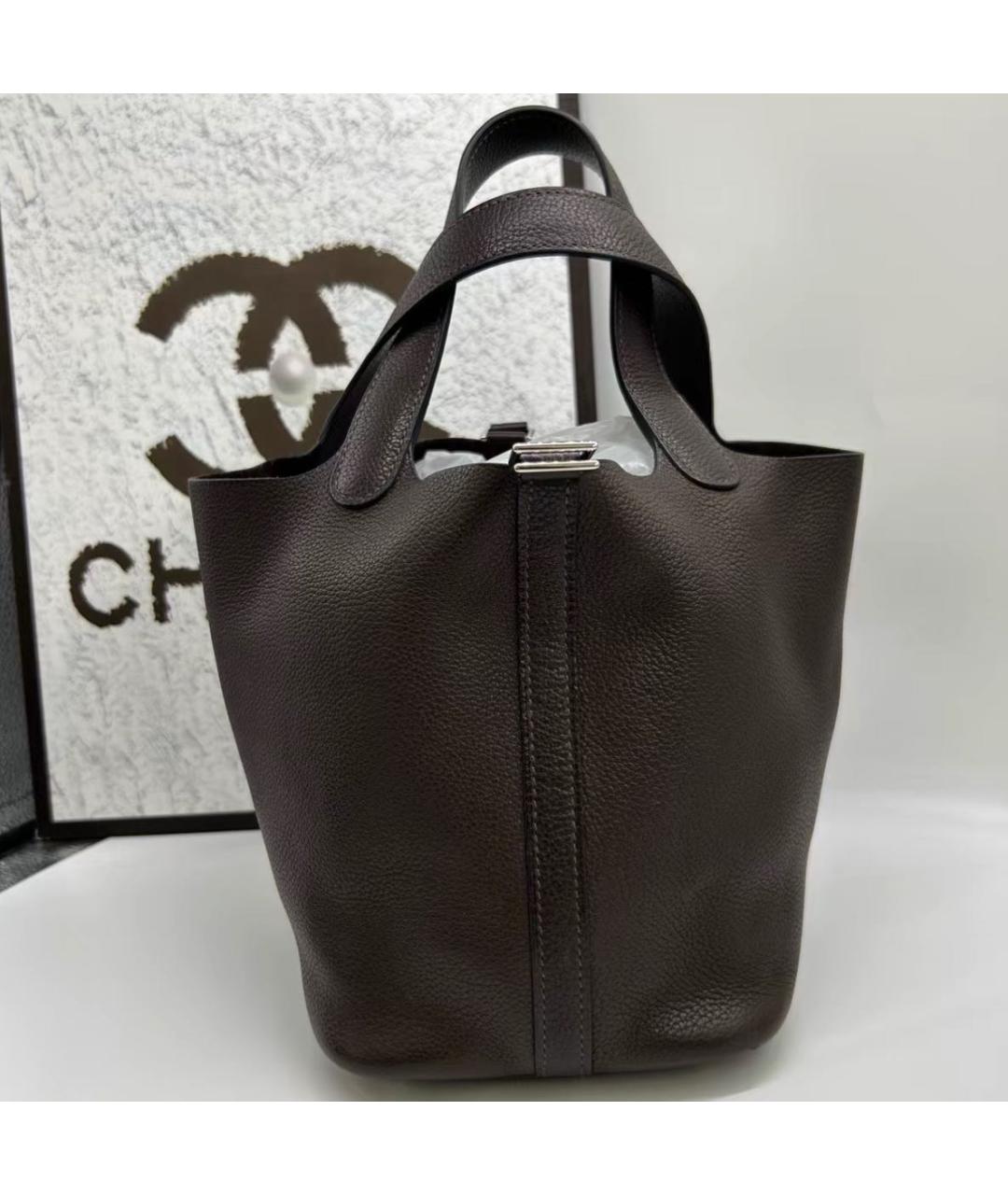 HERMES Коричневая кожаная сумка с короткими ручками, фото 3