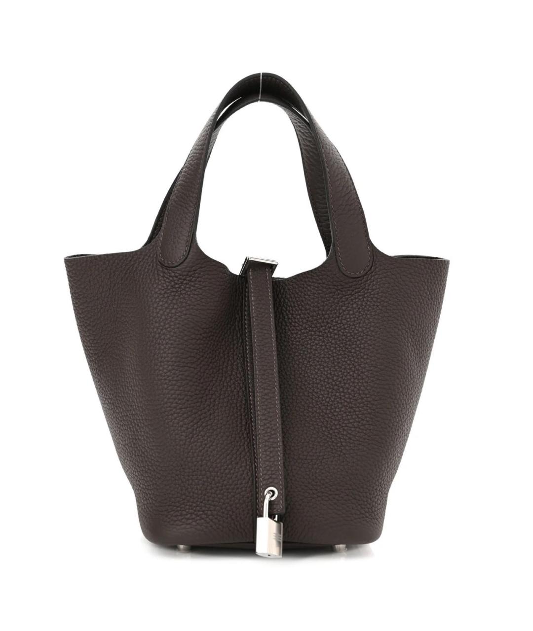 HERMES Коричневая кожаная сумка с короткими ручками, фото 8