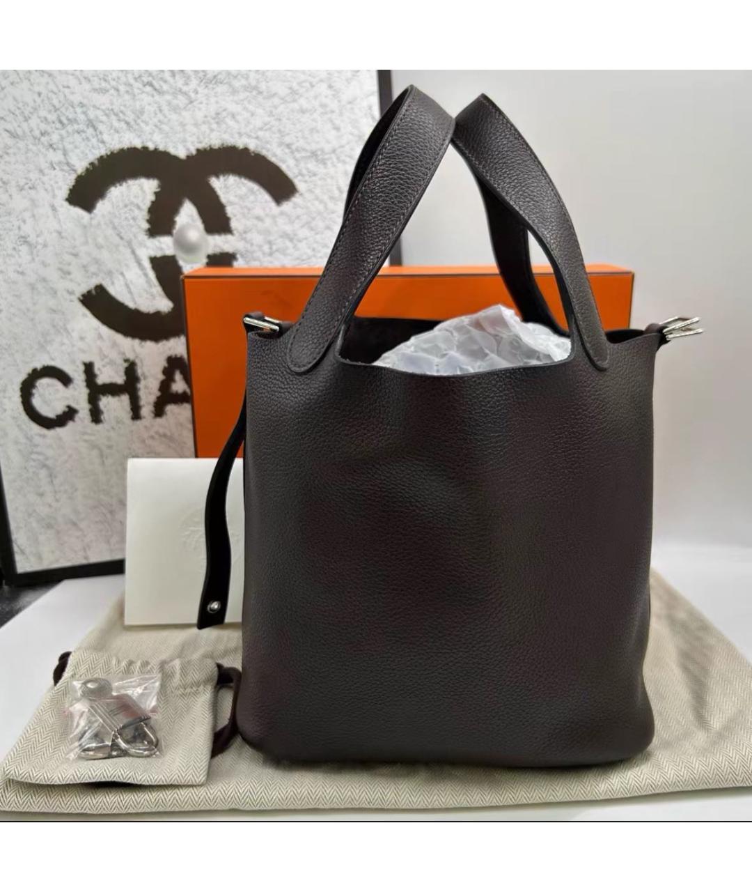 HERMES Коричневая кожаная сумка с короткими ручками, фото 7