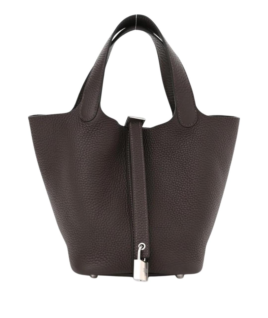 HERMES Коричневая кожаная сумка с короткими ручками, фото 1