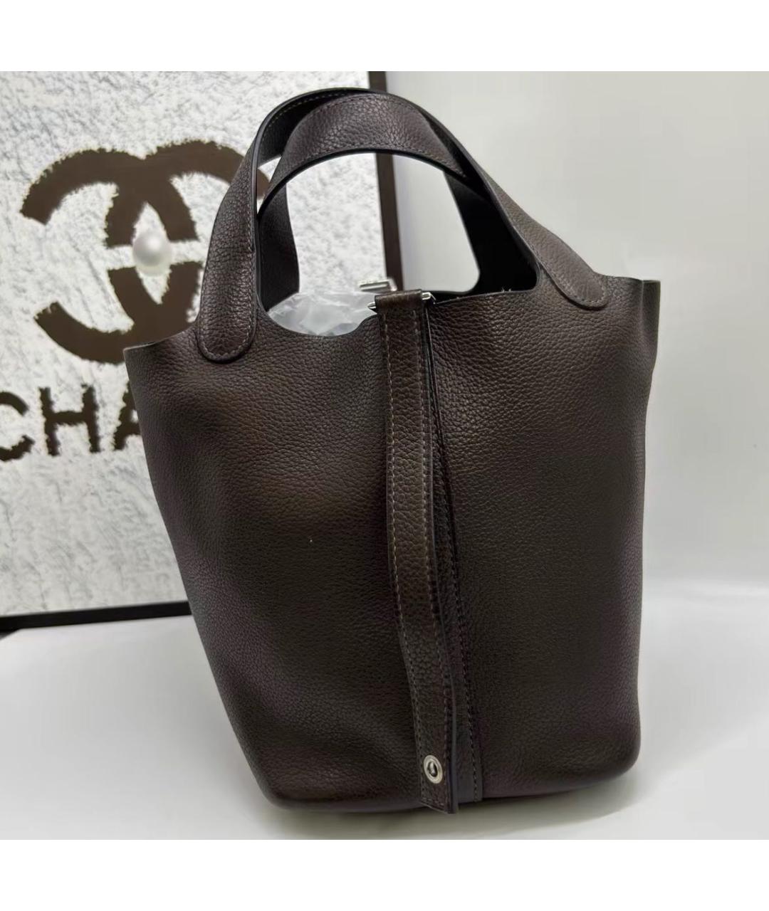 HERMES Коричневая кожаная сумка с короткими ручками, фото 2