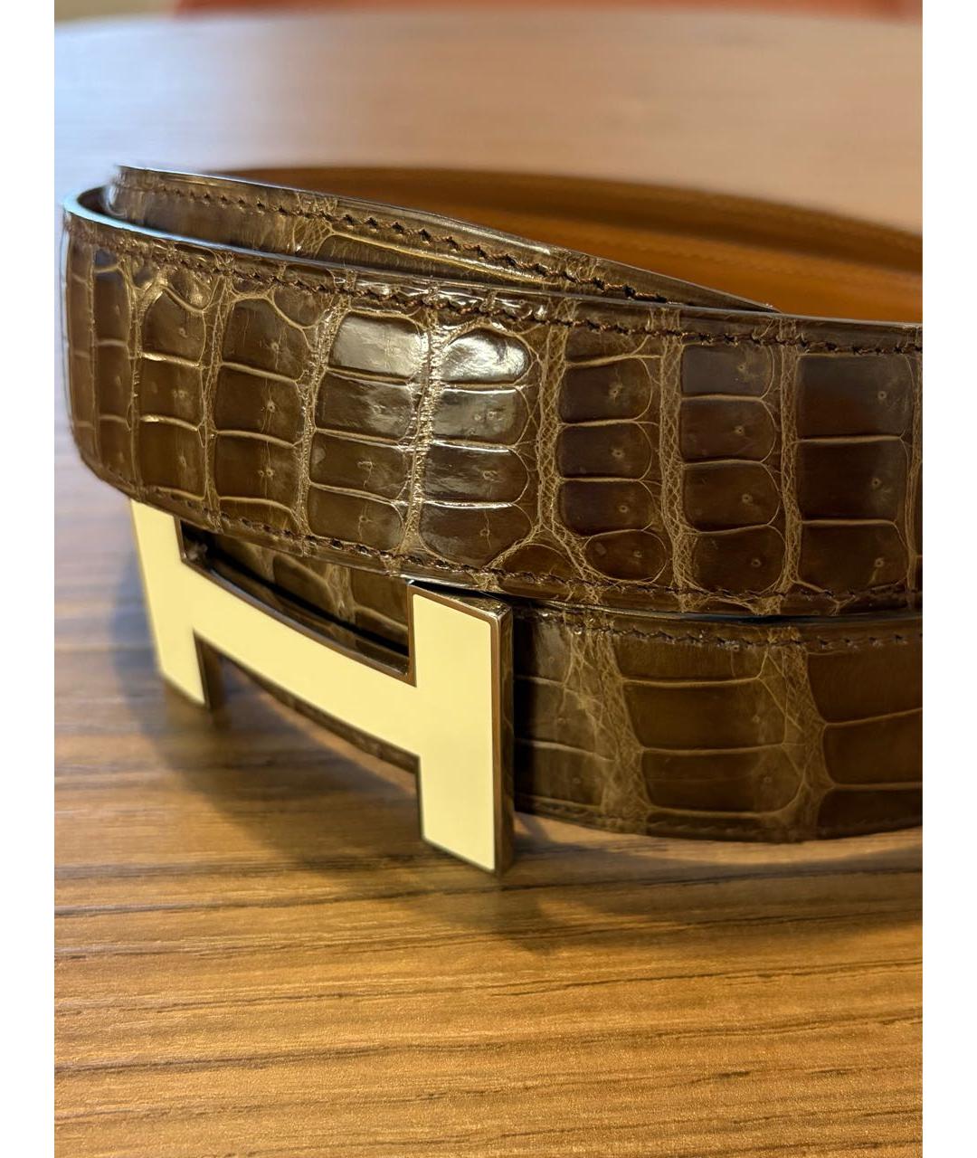 HERMES Коричневый ремень из экзотической кожи, фото 2