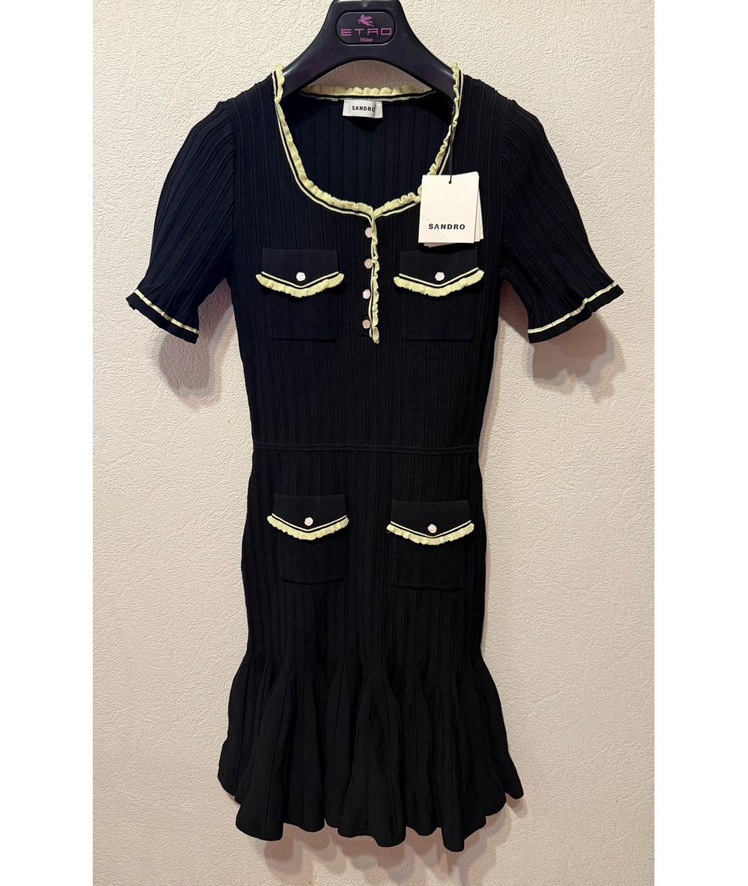 SANDRO Черное вискозное повседневное платье, фото 8