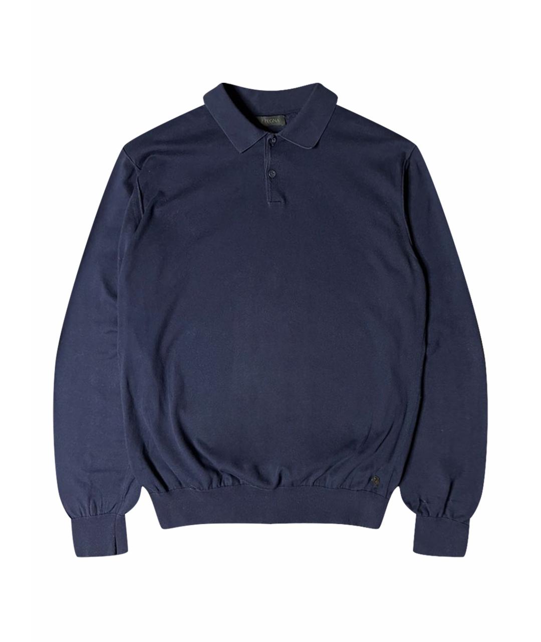 ZZEGNA Темно-синее хлопковое поло с длинным рукавом, фото 1