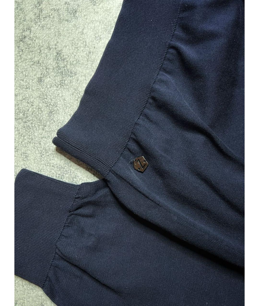 ZZEGNA Темно-синее хлопковое поло с длинным рукавом, фото 4