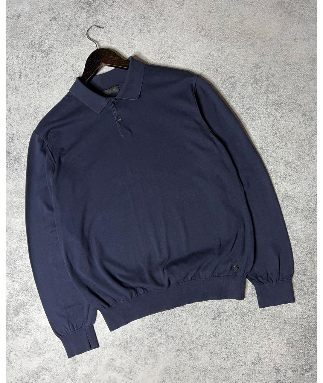 ZZEGNA Темно-синее хлопковое поло с длинным рукавом, фото 6