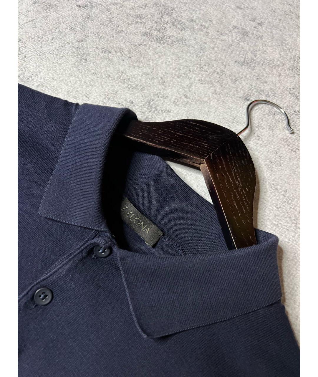 ZZEGNA Темно-синее хлопковое поло с длинным рукавом, фото 5
