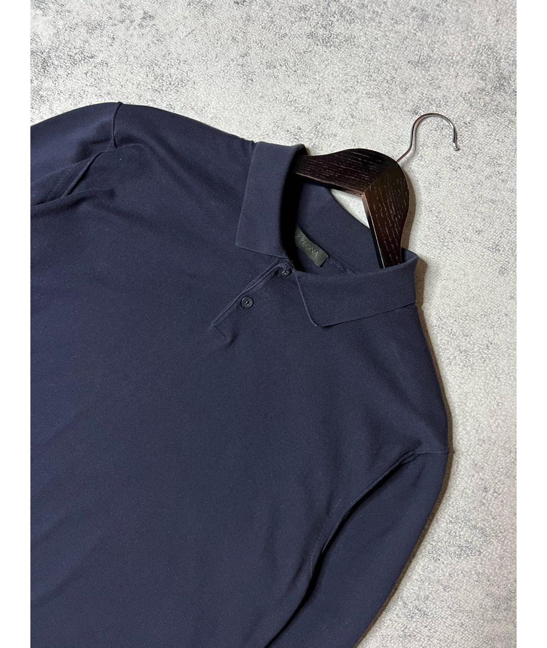 ZZEGNA Темно-синее хлопковое поло с длинным рукавом, фото 2