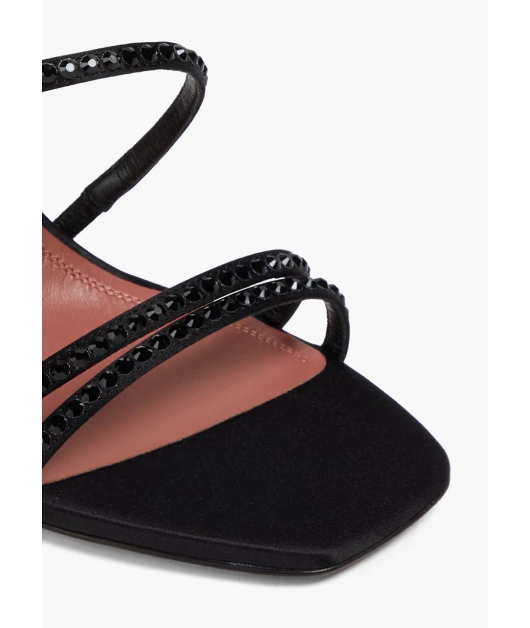 Amina Muaddi Черные текстильные босоножки, фото 4