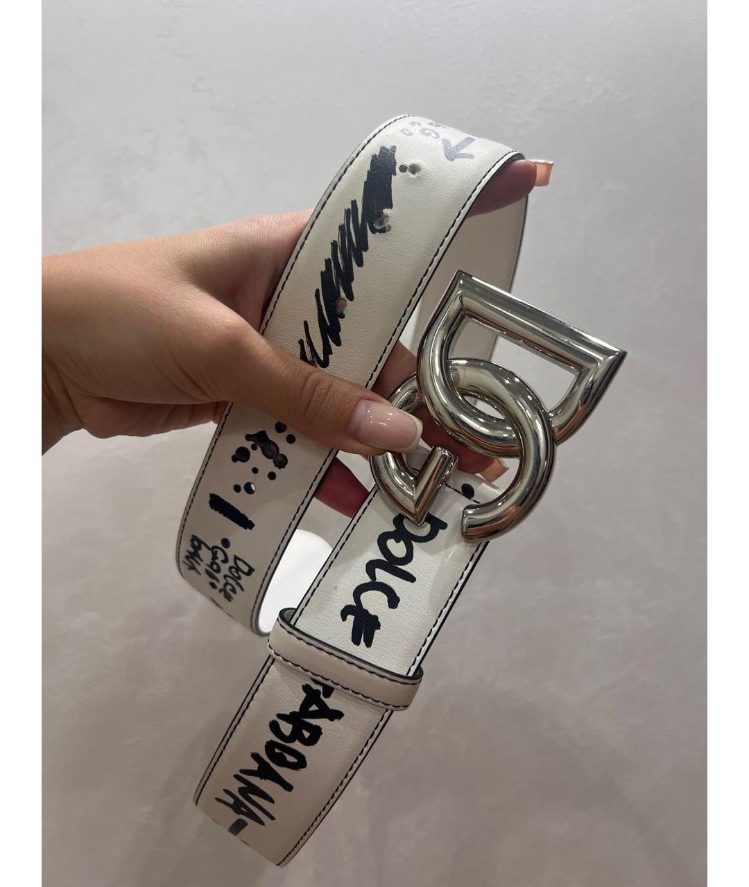 DOLCE&GABBANA Белый кожаный ремень, фото 2