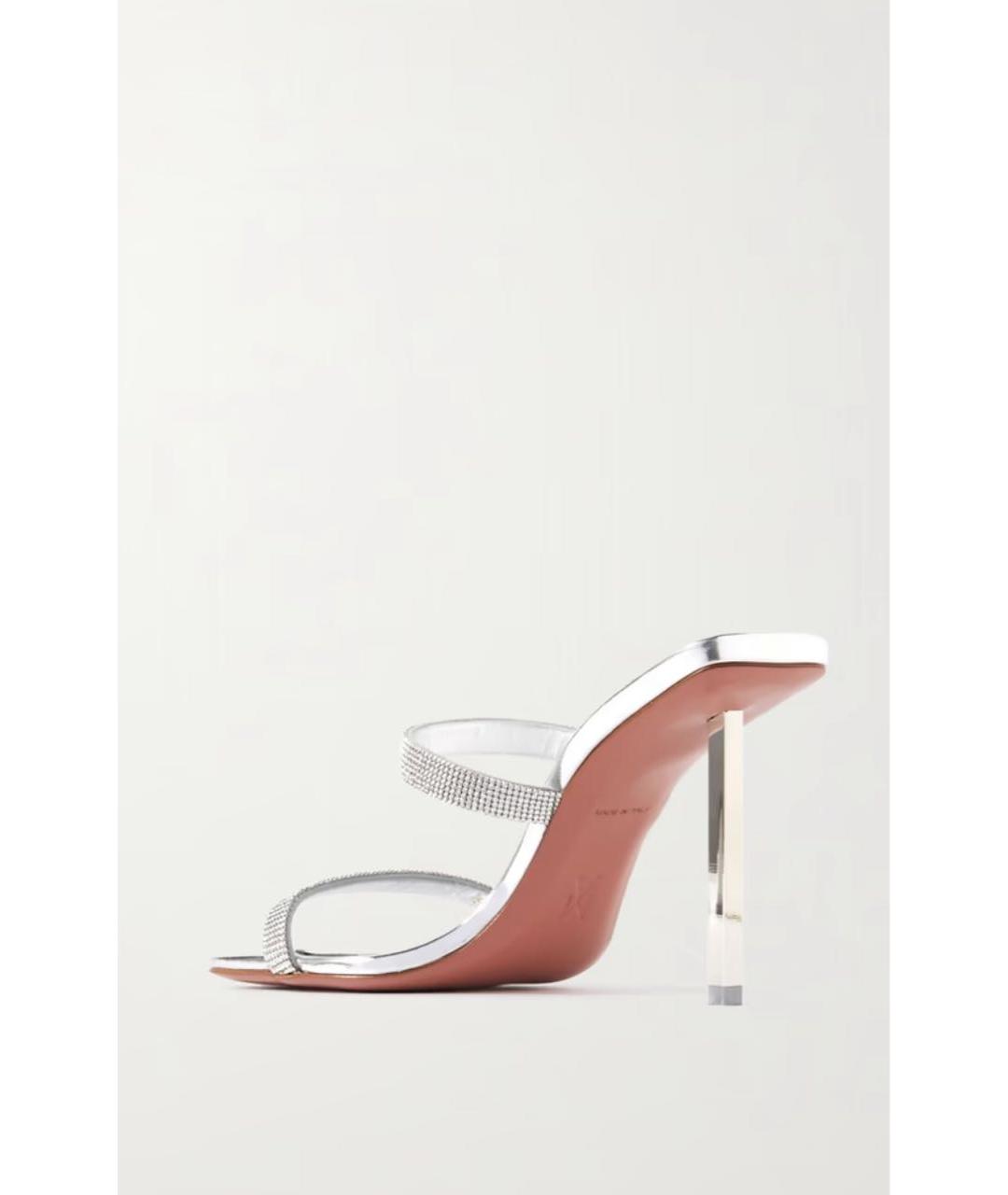 Amina Muaddi Серебряные кожаные босоножки, фото 3