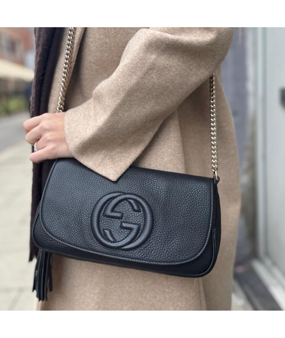 GUCCI Черная кожаная сумка через плечо, фото 5