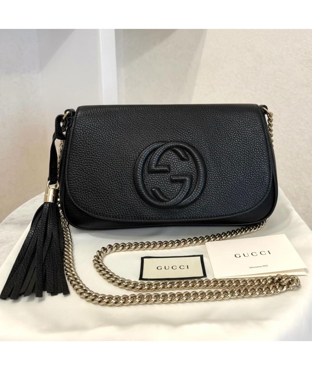 GUCCI Черная кожаная сумка через плечо, фото 2