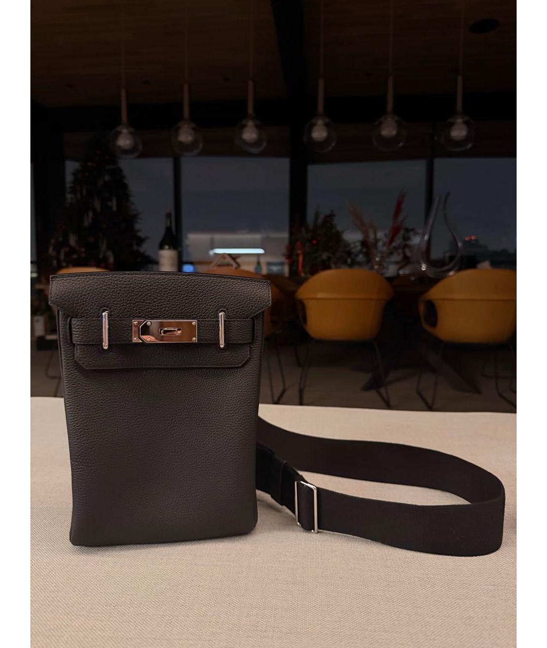 HERMES Черная кожаная сумка на плечо, фото 2