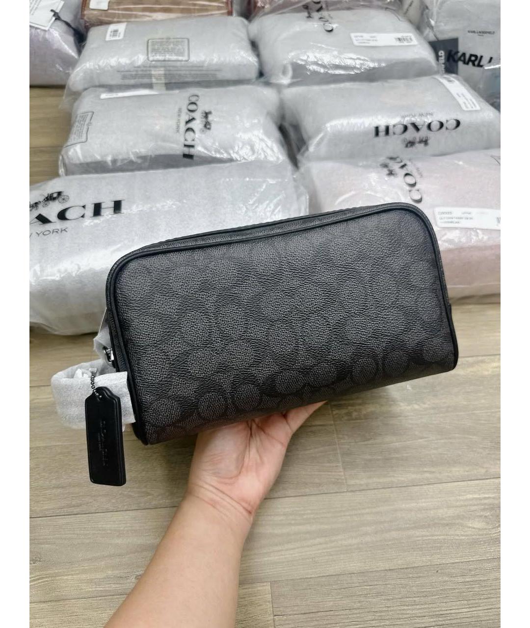 COACH Черная кожаная барсетка, фото 3