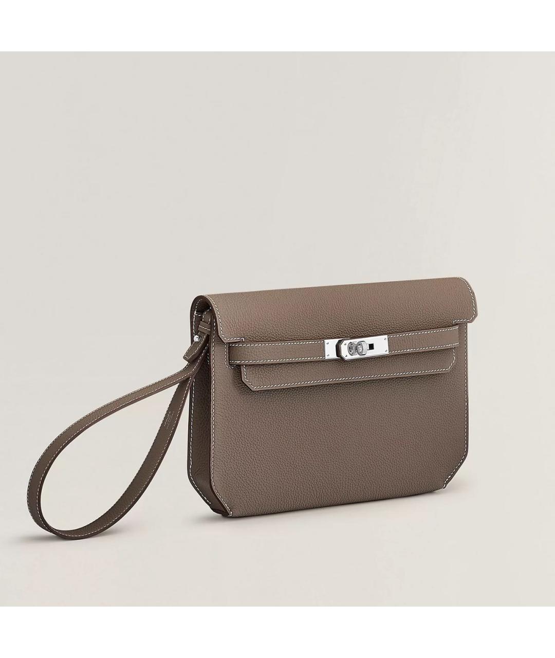 HERMES Бежевая кожаная барсетка, фото 3