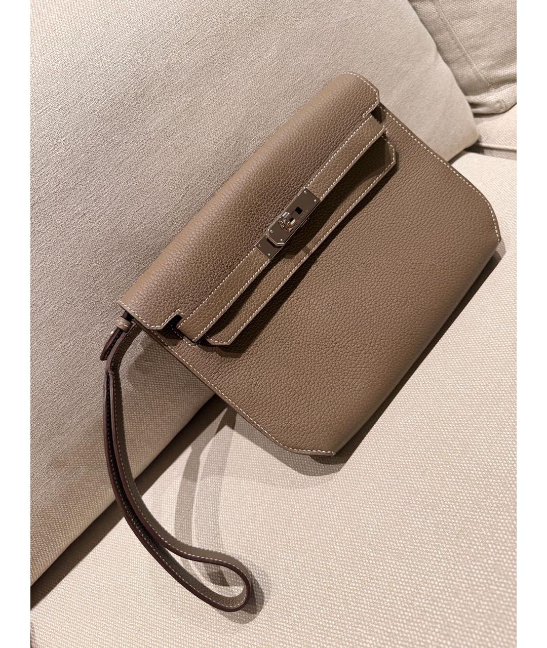 HERMES Бежевая кожаная барсетка, фото 4