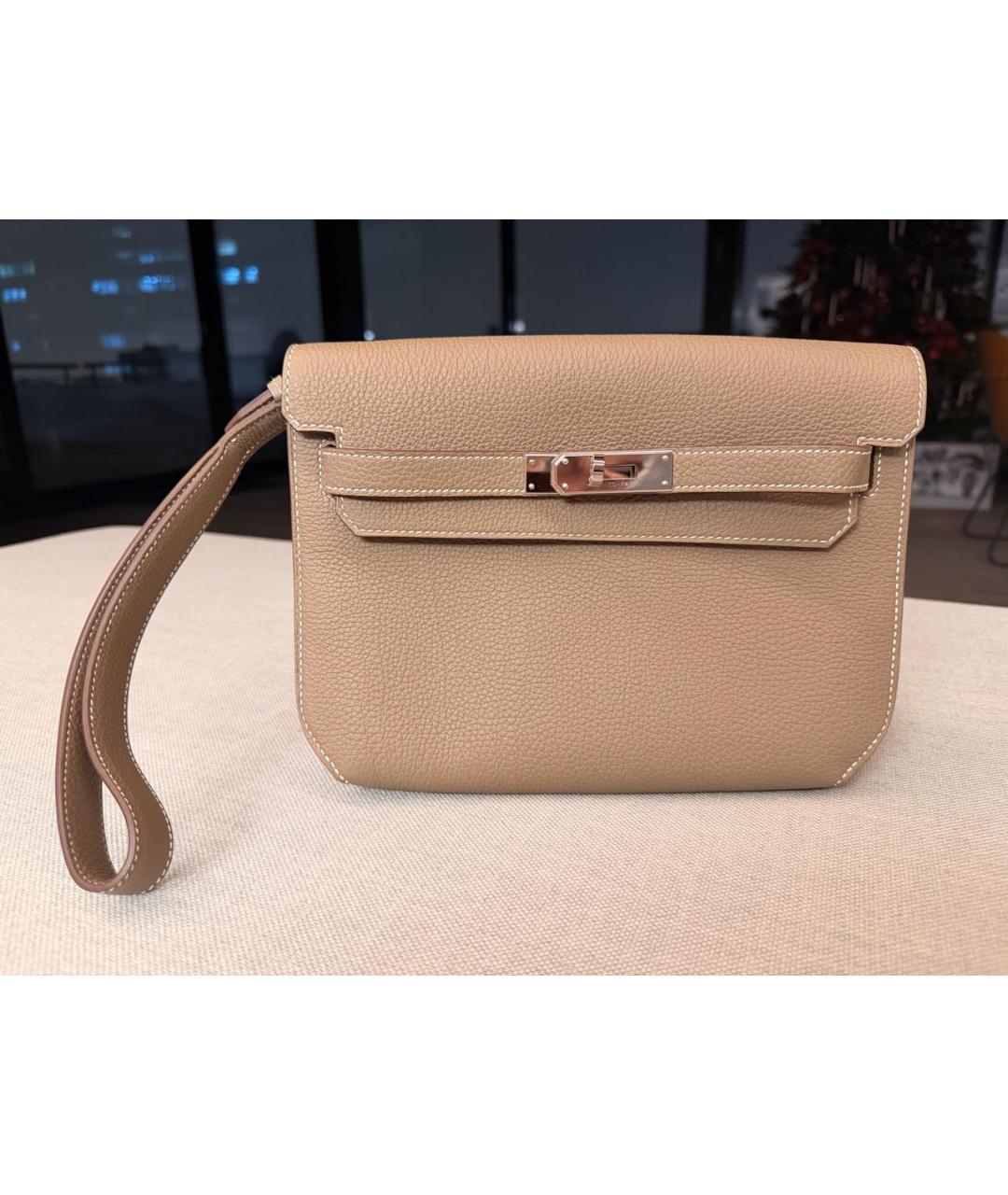 HERMES Бежевая кожаная барсетка, фото 2