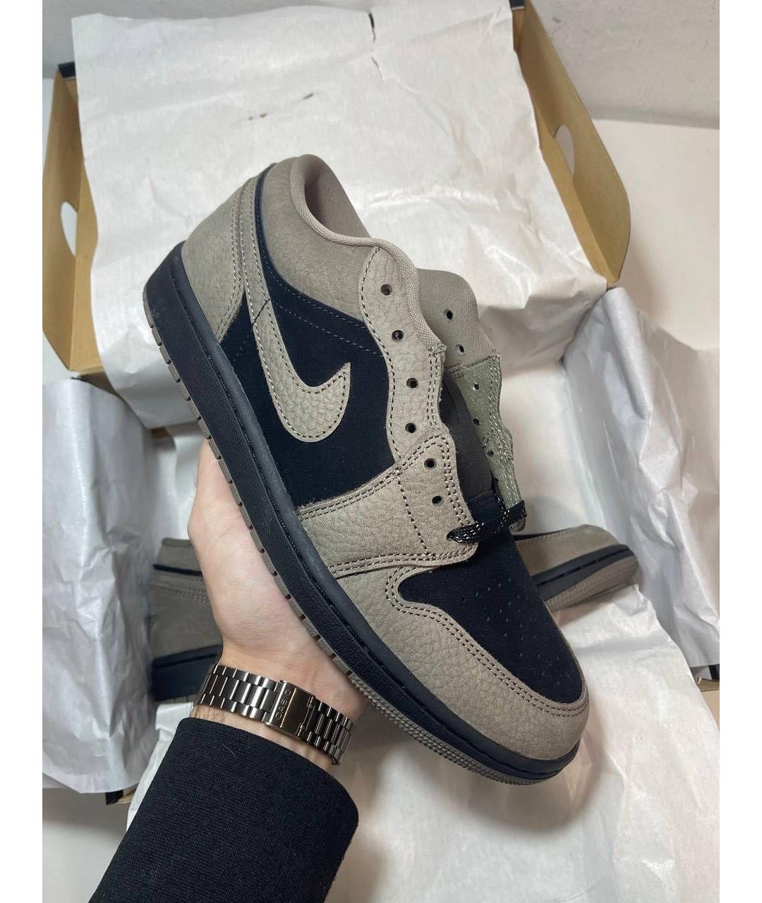 JORDAN Коричневые кожаные низкие кроссовки / кеды, фото 2