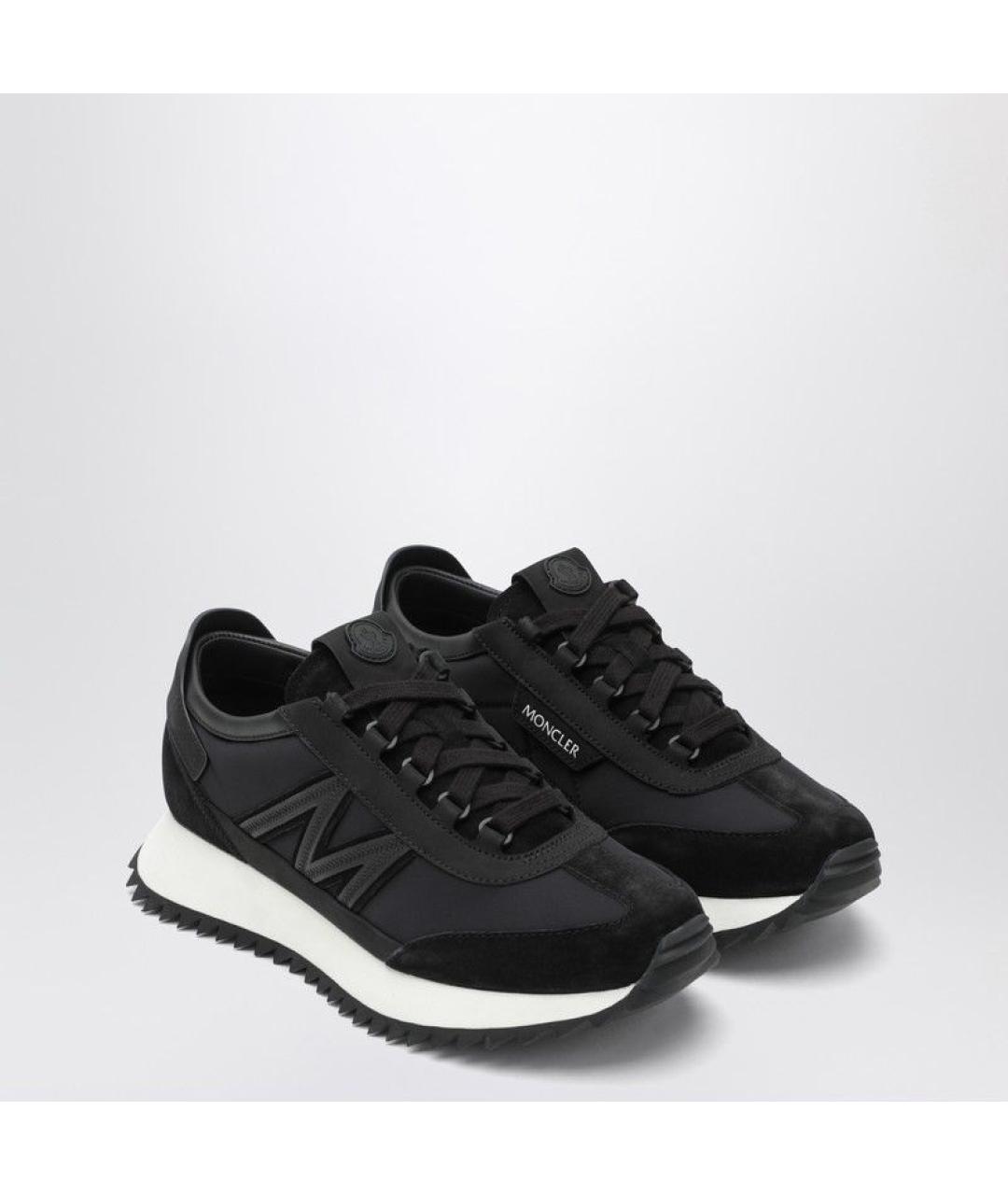MONCLER Черные нубуковые низкие кроссовки / кеды, фото 3
