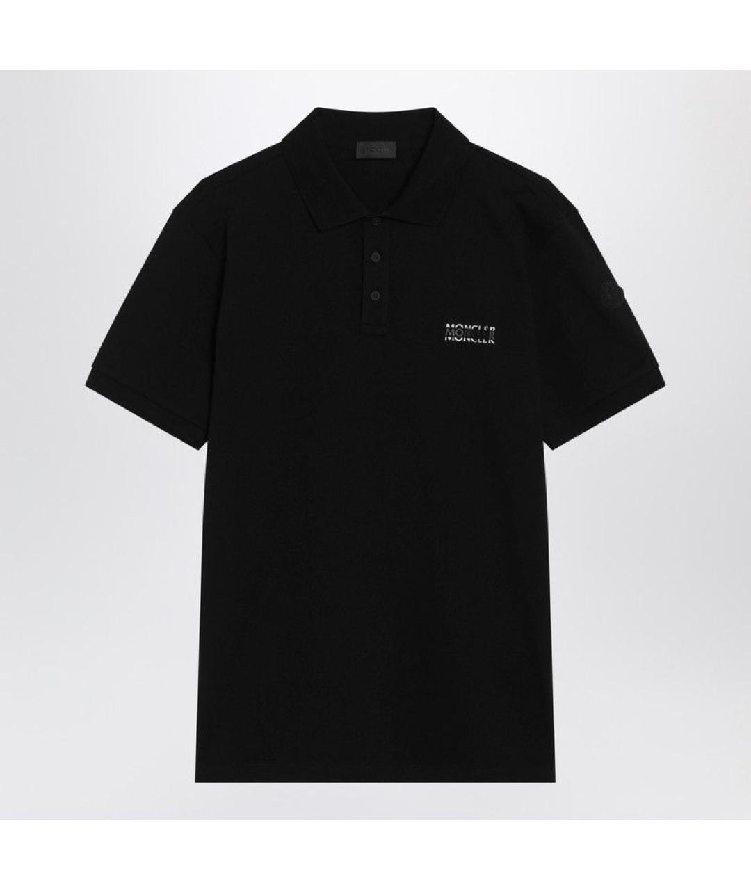 MONCLER Черное хлопковое поло с коротким рукавом, фото 3