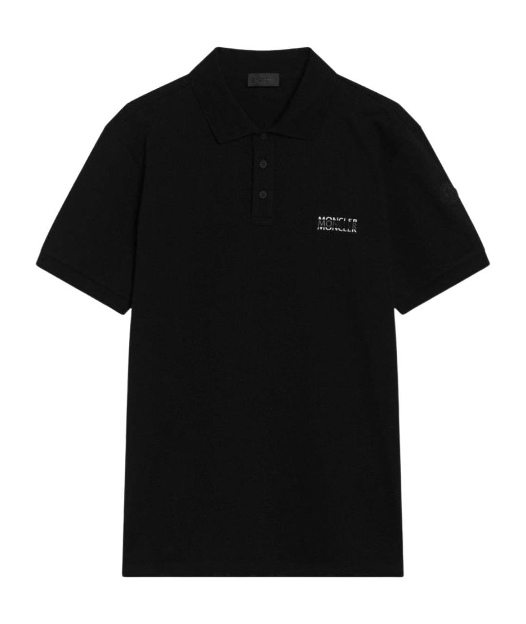 MONCLER Черное хлопковое поло с коротким рукавом, фото 1