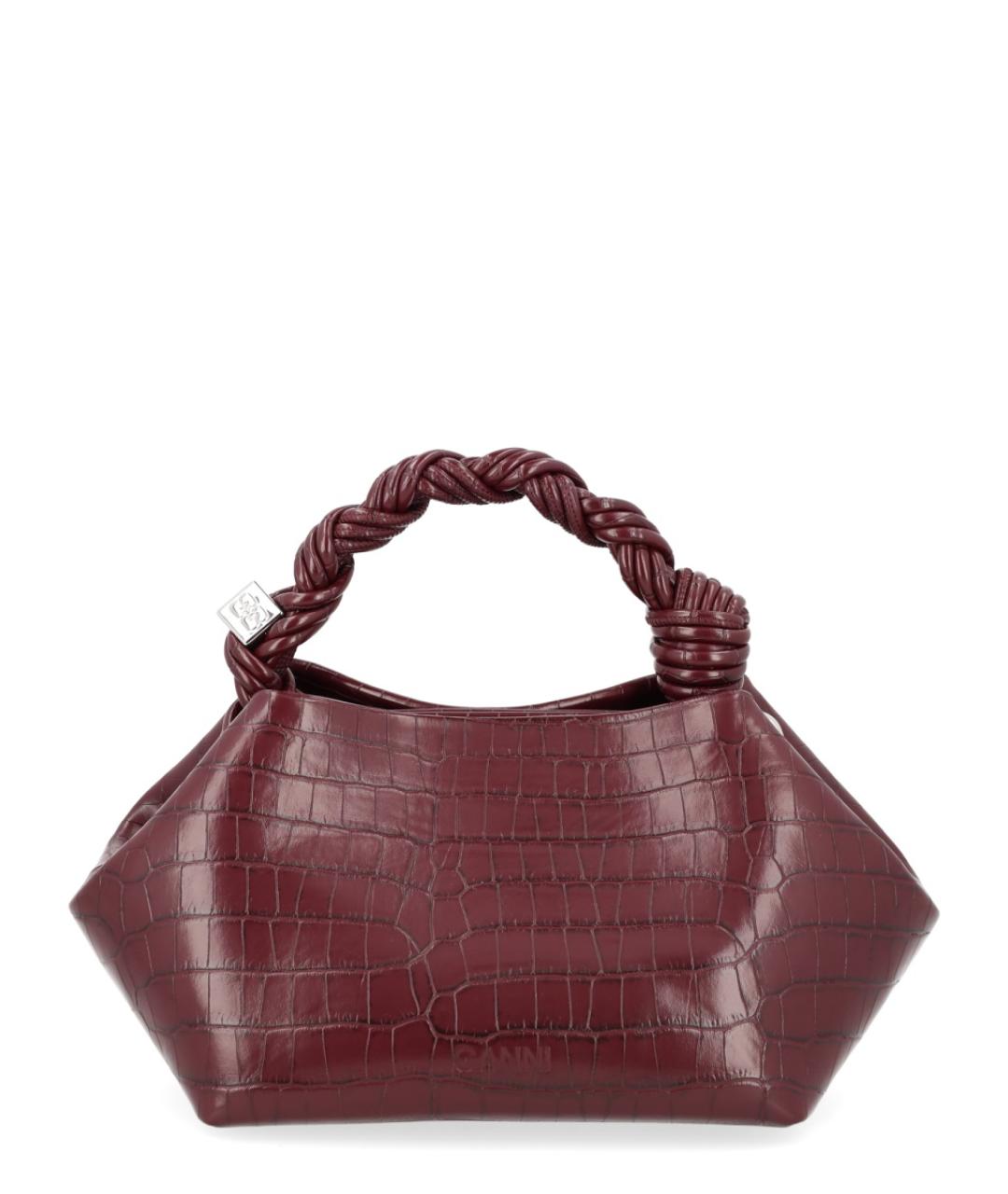 GANNI Бордовая кожаная сумка с короткими ручками, фото 3